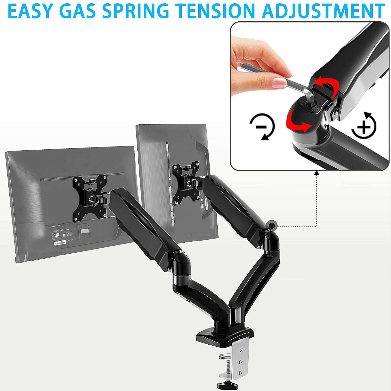 Dual Arms monitor desk arm mount with easy adjustment powered by gas spring