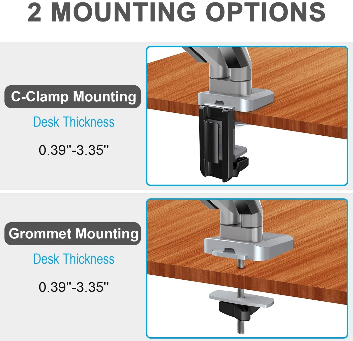Dual Arms monitor arm with 2 mounting options