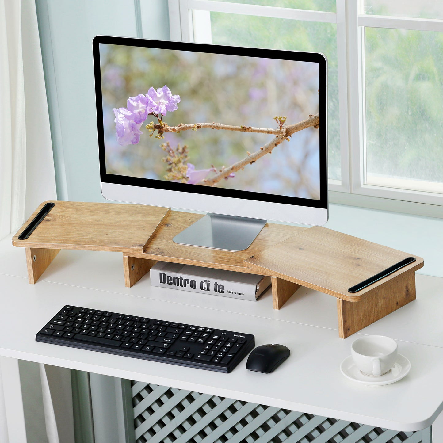 Dual Monitor Riser with 3 Shelf