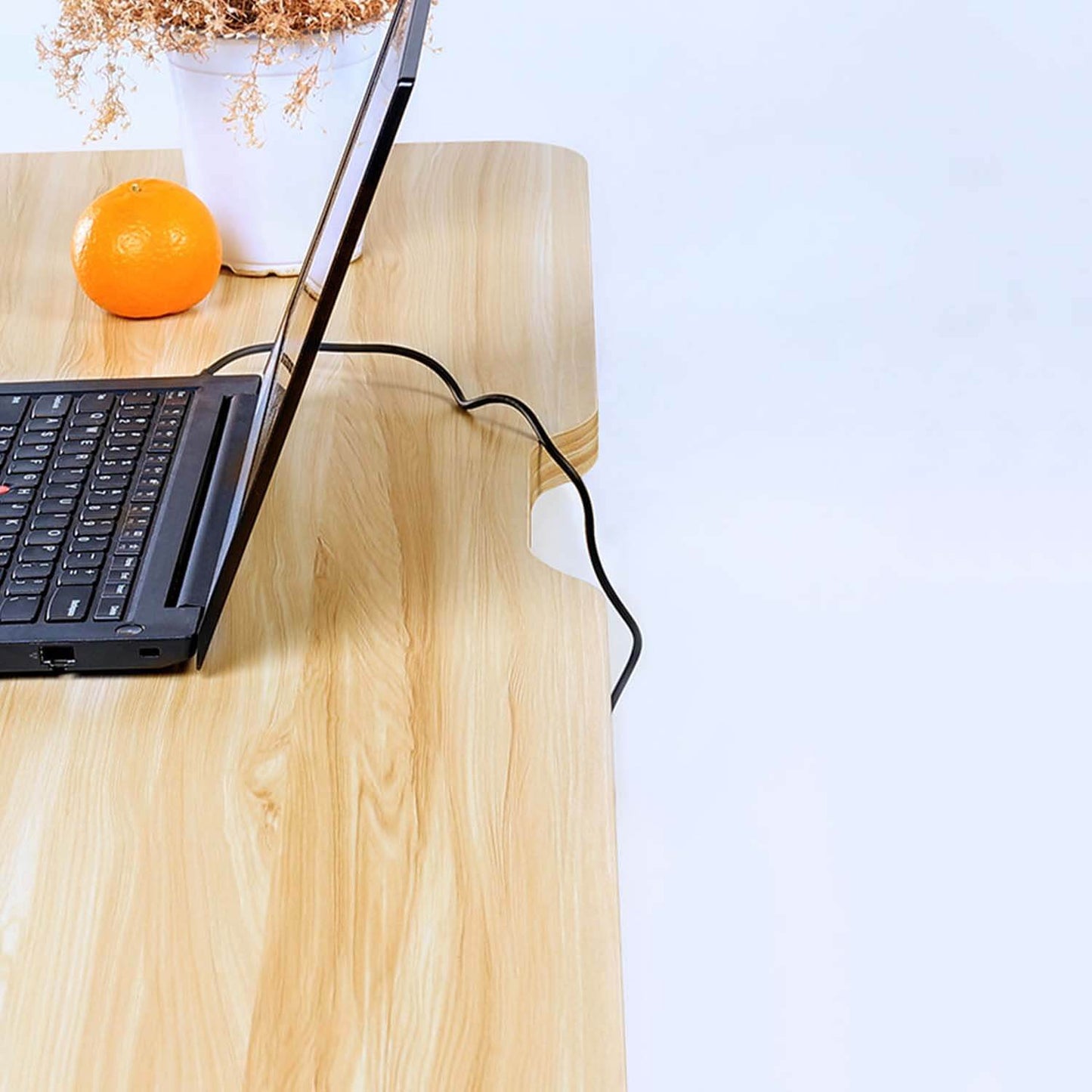 Oak Top office sit to stand desk for easy cable management