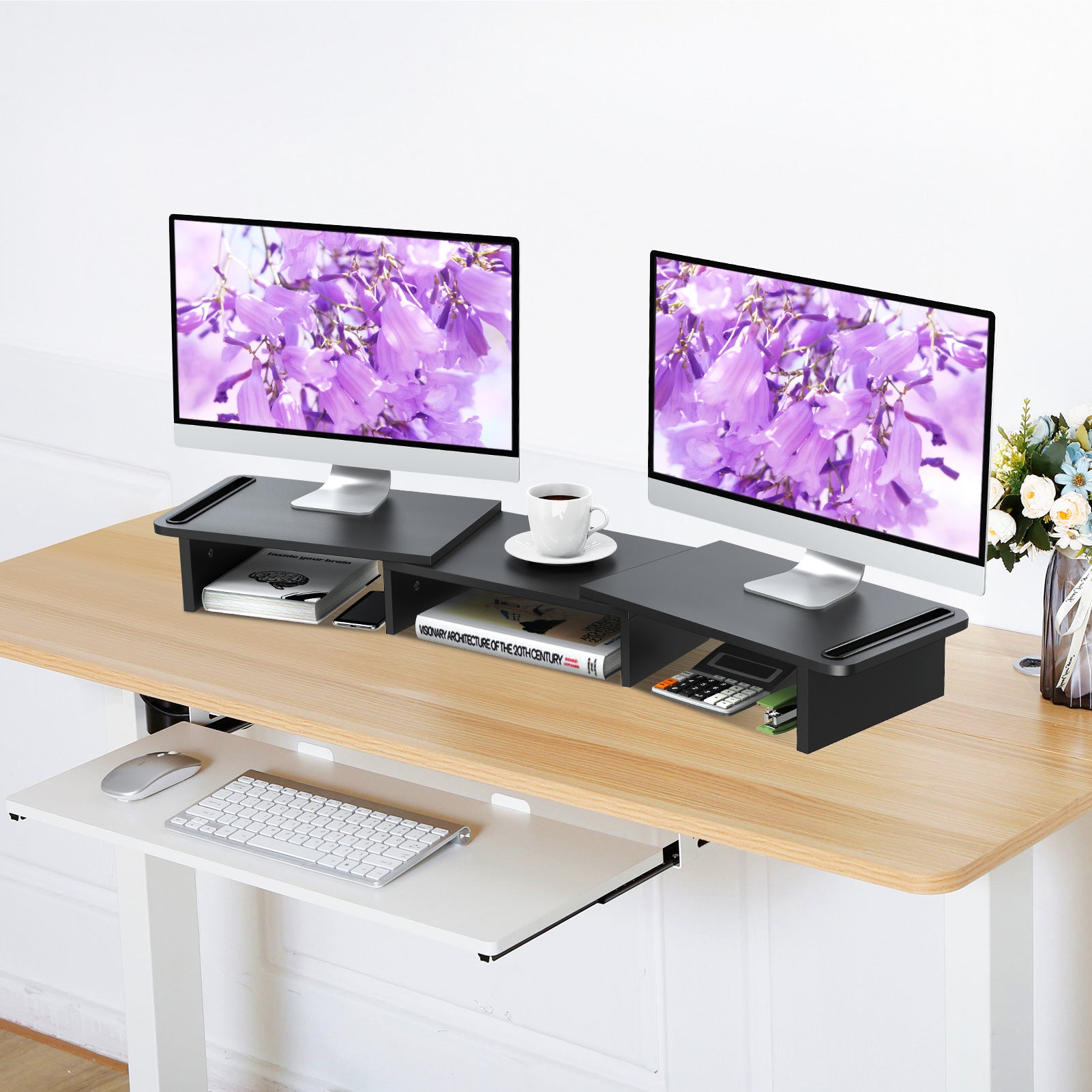 Black monitor stand riser for home office