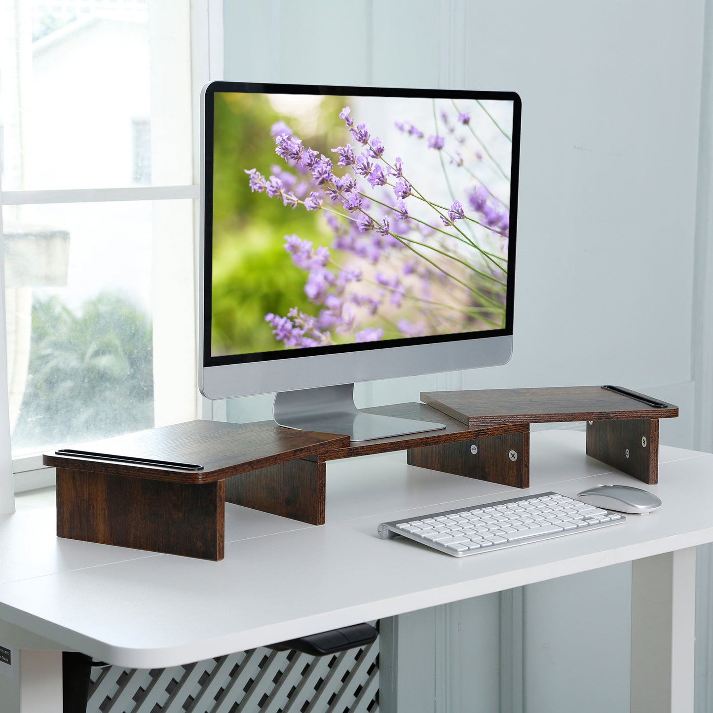 dual monitor riser Rust Brown