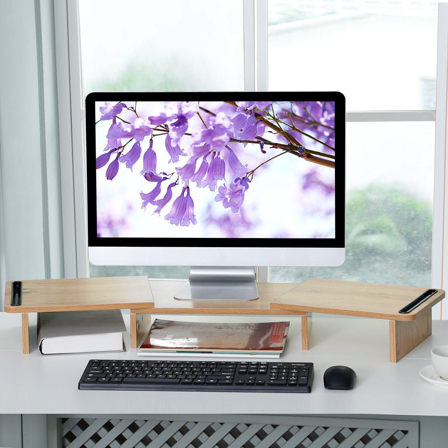Dual Monitor Riser with 3 Shelf
