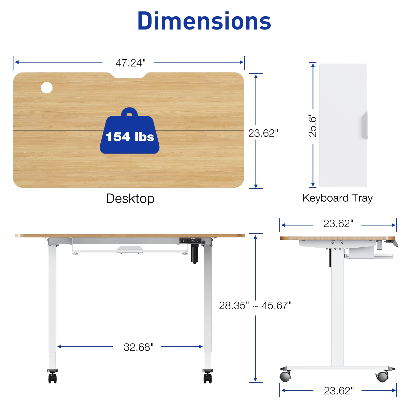 WOKA Electric Height Adjustable Standing Desk with Keyboard Tray