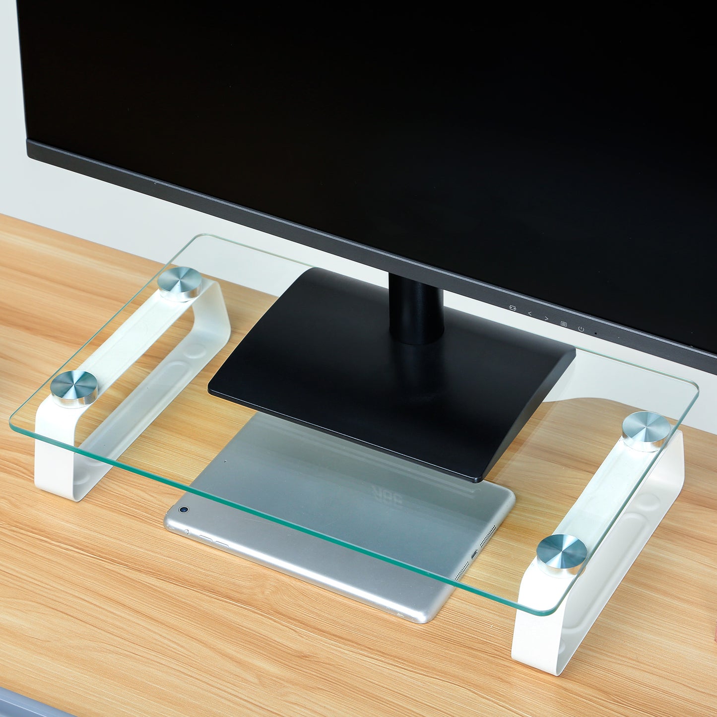 Glass Monitor Riser with Aluminum Legs