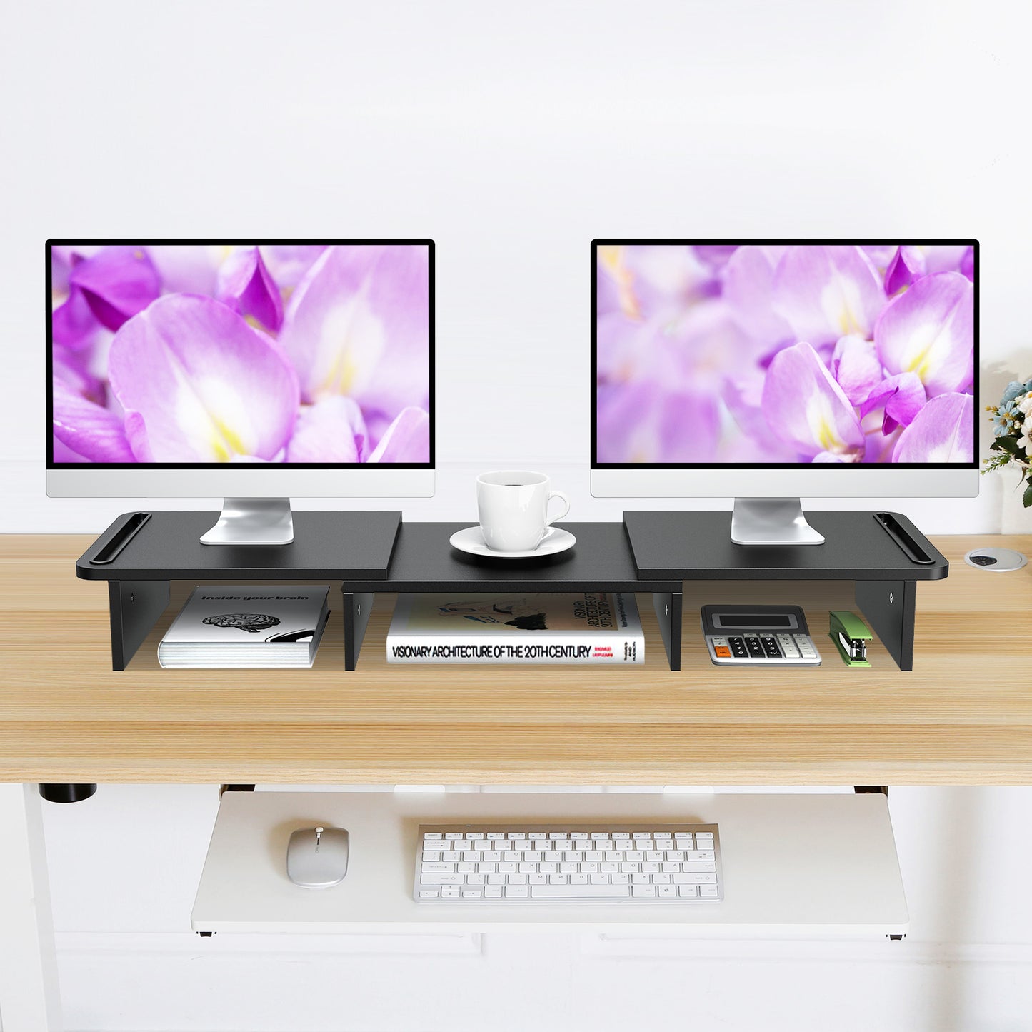 Dual Monitor Riser with 3 Shelf