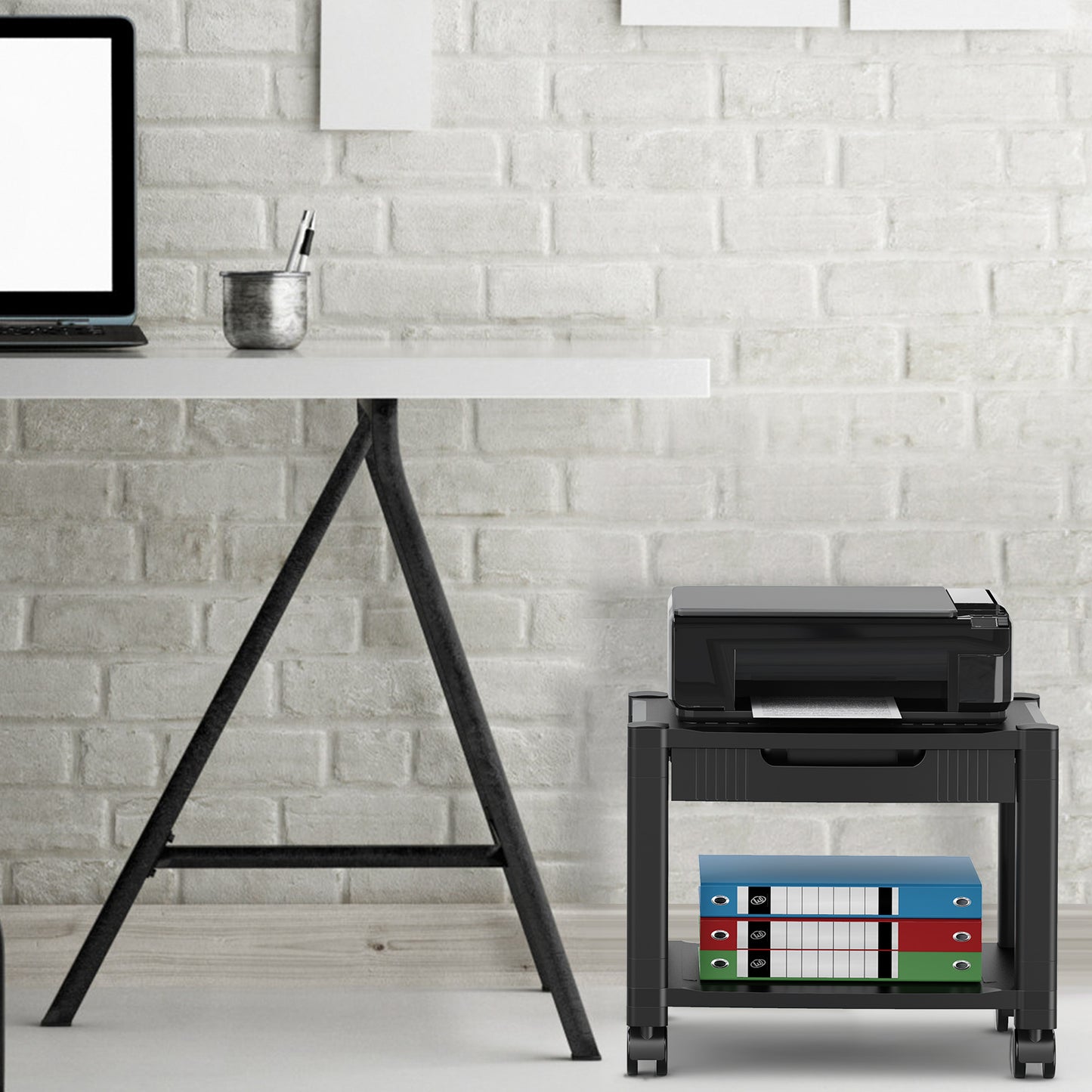 2-Tier Mobile Printer Stand with Drawer