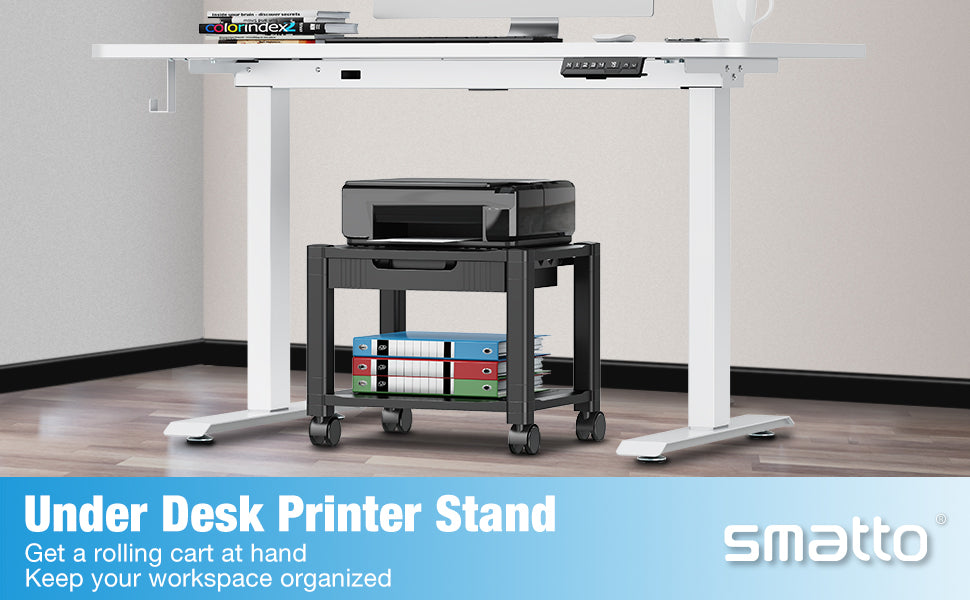 2-Tier Mobile Printer Stand with Drawer