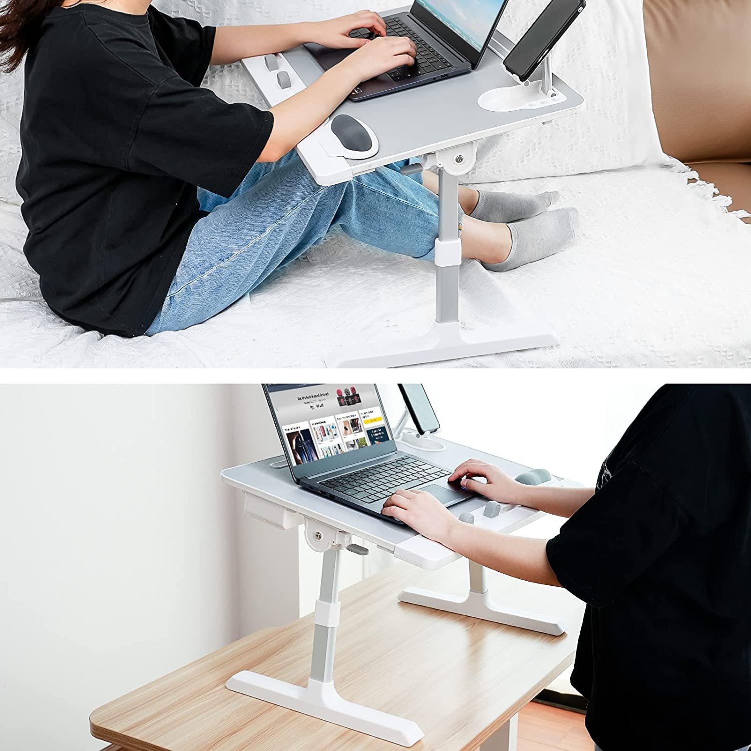 Gray bed desk for laptop
