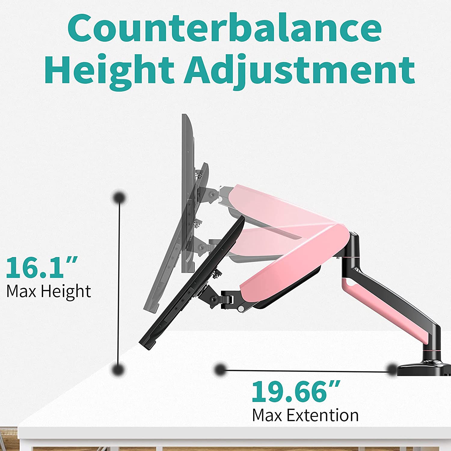 Single Arm pink height adjustable monitor holder with max 16.1'' height adjustment