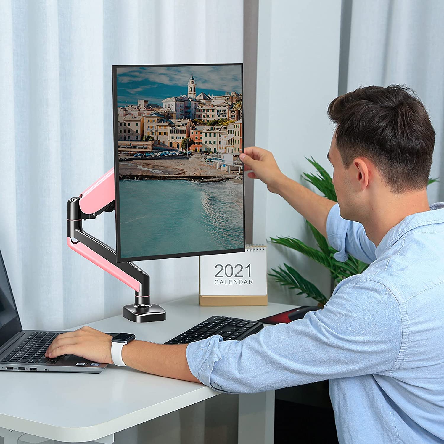 Single Arm pink monitor arm for home office