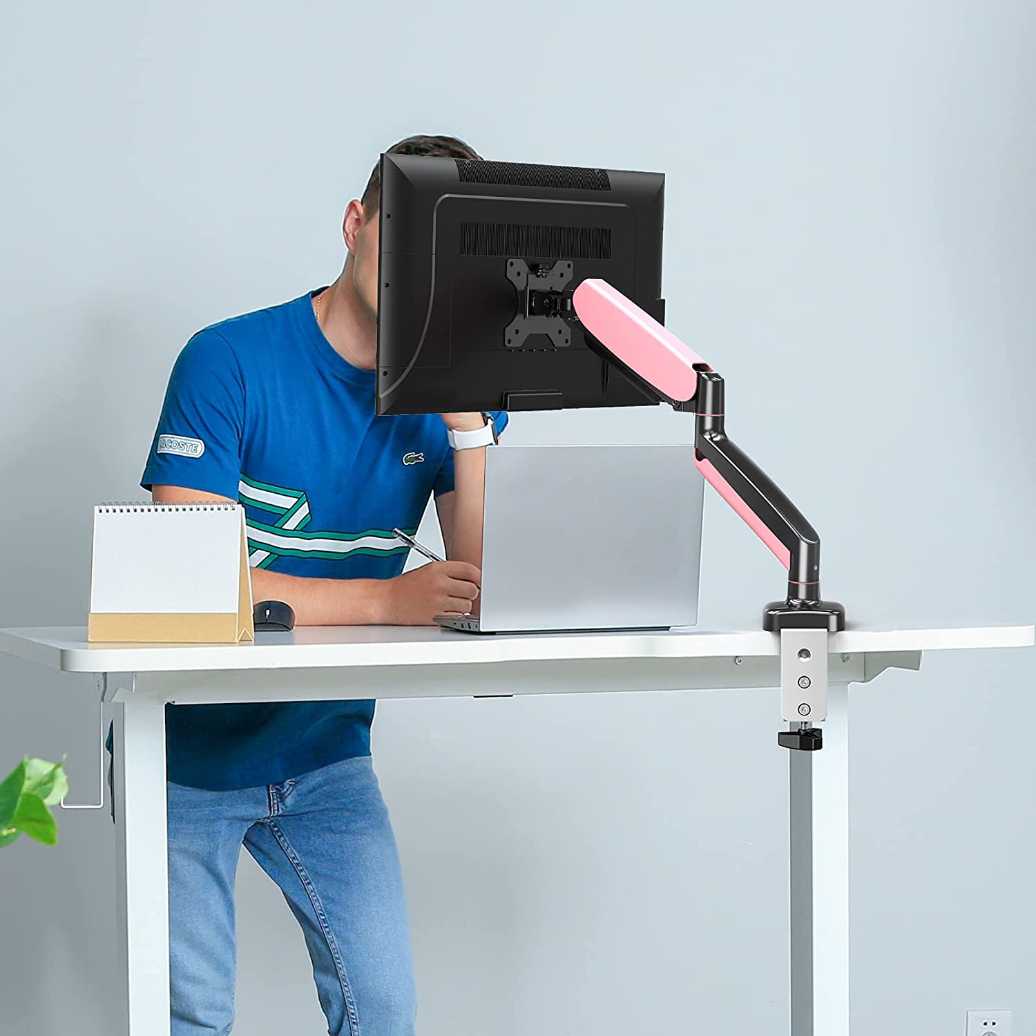 Single Arm pink monitor desk holder for home office or corporate office