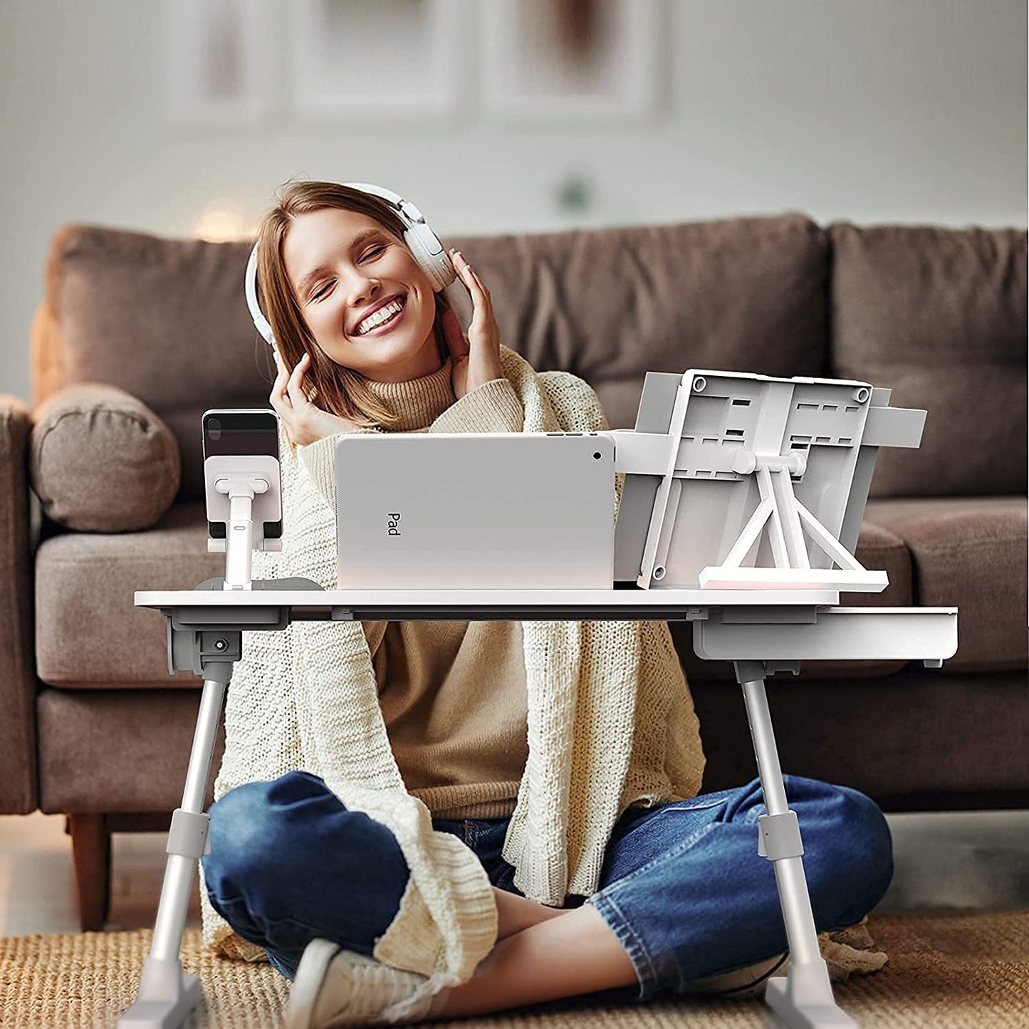 White folding laptop table for home office